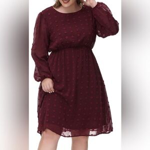 *NEW* Sz 24 Hanna Nikole Wine Red Swiss Dot Dress
